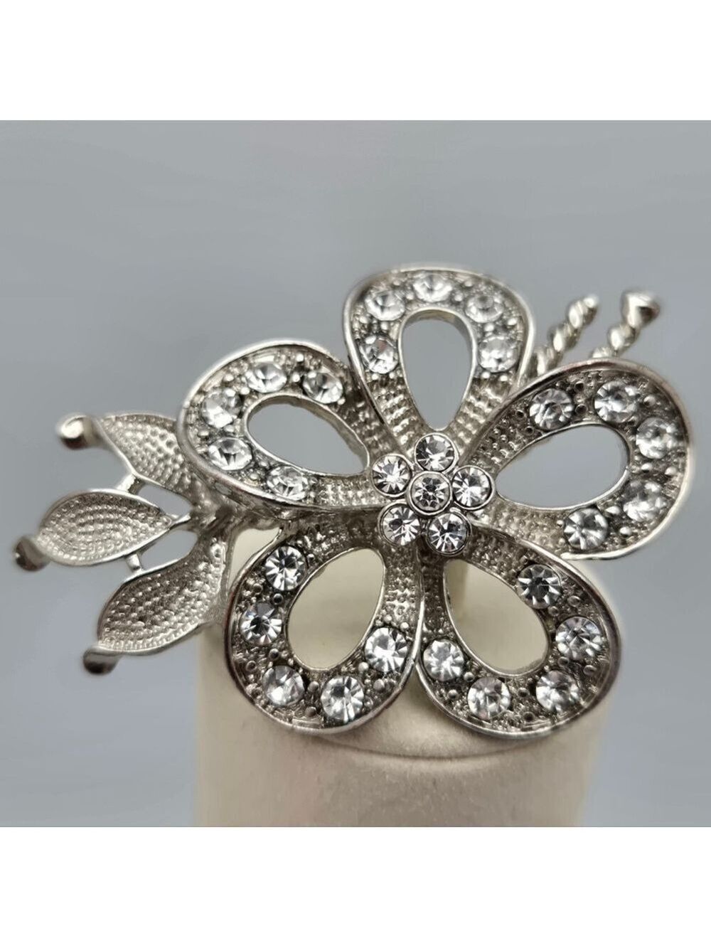 Floral Rhinestones Leaves Ribbon Vintage Brooch Pin